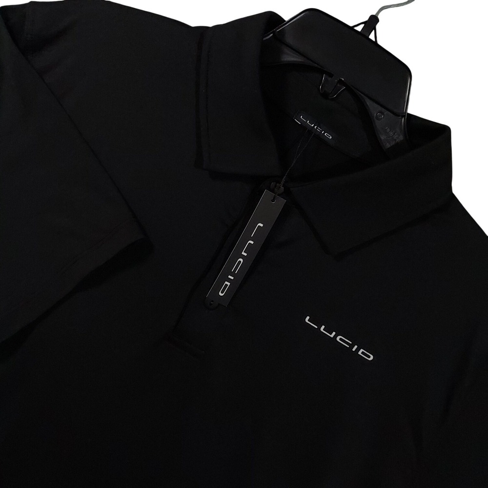 Lucid Polo Shirt Mens 2XL Black Logo Stretch Performance Golf Short Sleeve